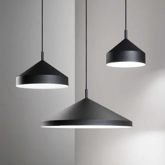 Lampada a sospensione Yurta n metallo verniciato nero con interno bianco di Ideal Lux