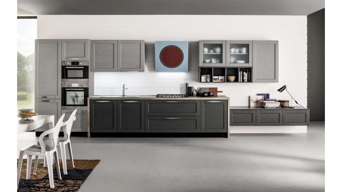 Cucina Moderna lineare Curry 06 in Rovere laccato con top in laminato di Arrex