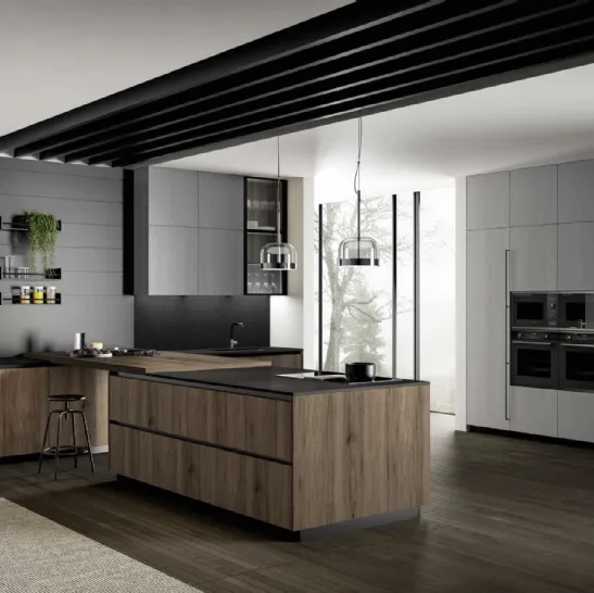 Cucina Moderna in rovere con penisola Asia 03 di Arredo3