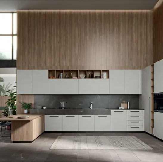 Cucina Moderna Area 22 maniglia 03 finitura Argilla e Noce Canaletto di Dibiesse