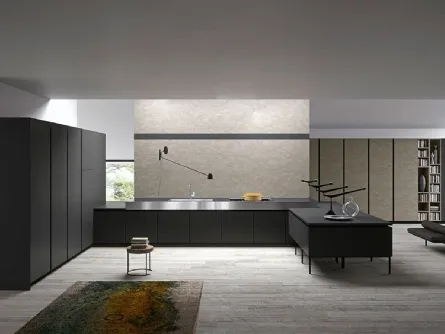 Cucina Moderna con penisola Vestimi 03 finitura Fenix NTM Ingo Nero di Dibiesse