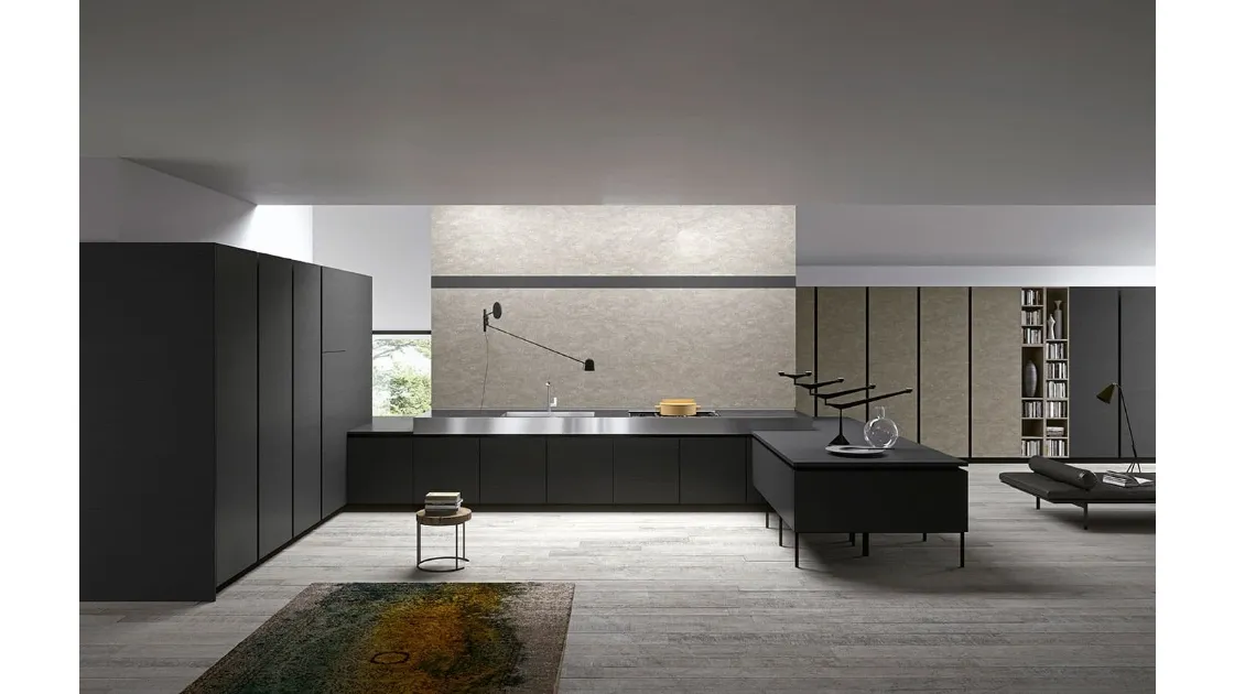 Cucina Moderna con penisola Vestimi 03 finitura Fenix NTM Ingo Nero di Dibiesse