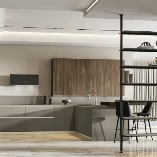 Cucina Moderna con penisola Loft 2|2 09 in Fenix e Noce di Arrex