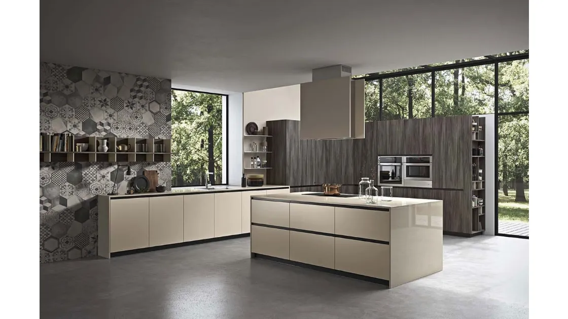 Cucina Moderna con isola Spring Job 01 in melaminico di Dibiesse