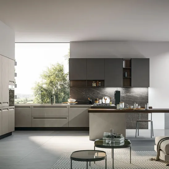 Cucina Moderna in Pet e laminato con penisola Tekna 05 di Arredo3