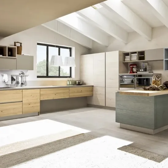 Cucina Moderna con penisola Zenzero 03 in Rovere di Arrex